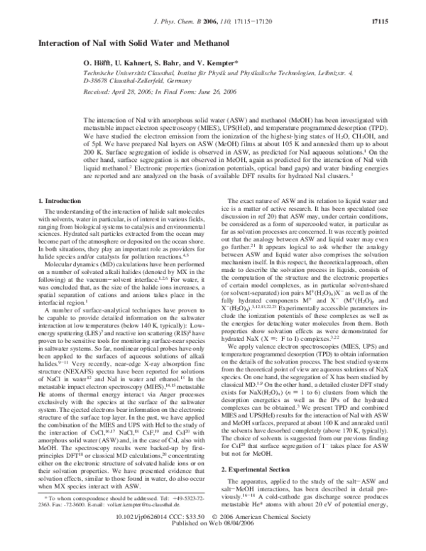 (PDF) Interaction of NaI with Solid Water and Methanol