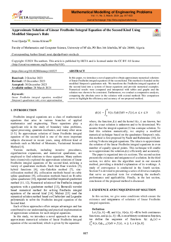 Pdf Approximate Solution Of Linear Fredholm Integral Equation Of The
