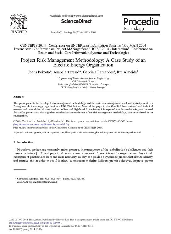 (PDF) Project Risk Management Methodology: A Case Study of an Electric ...