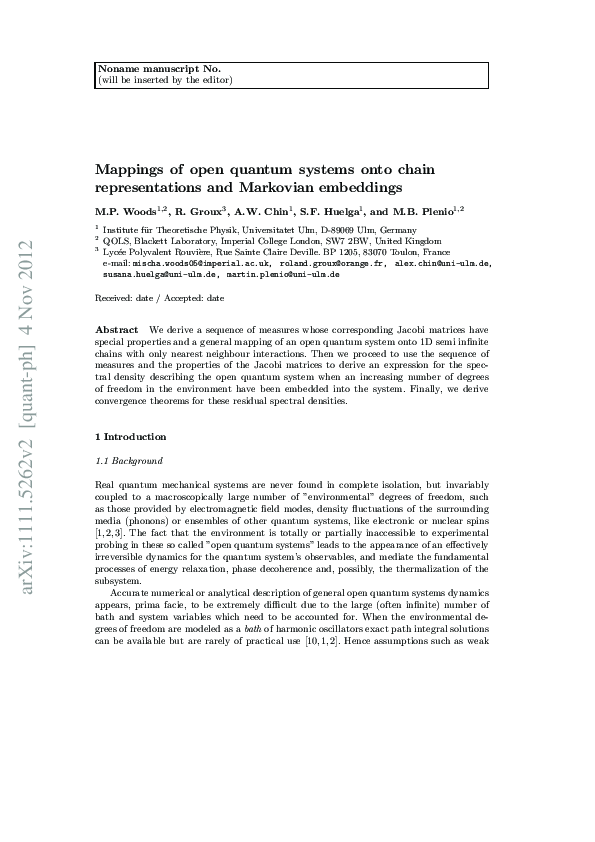 (PDF) Mappings of open quantum systems onto chain representations and ...