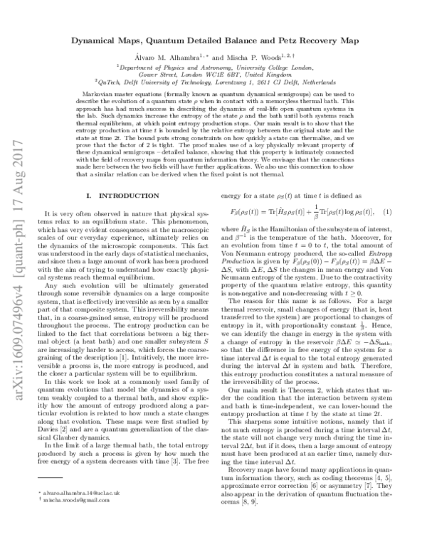 (PDF) Dynamical maps, quantum detailed balance, and the Petz recovery map
