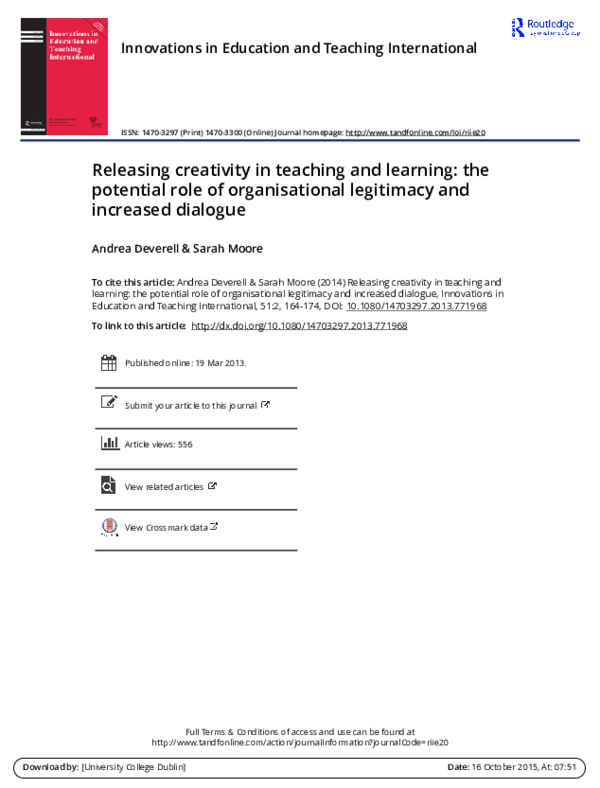 (PDF) Releasing creativity in teaching and learning: the potential role ...