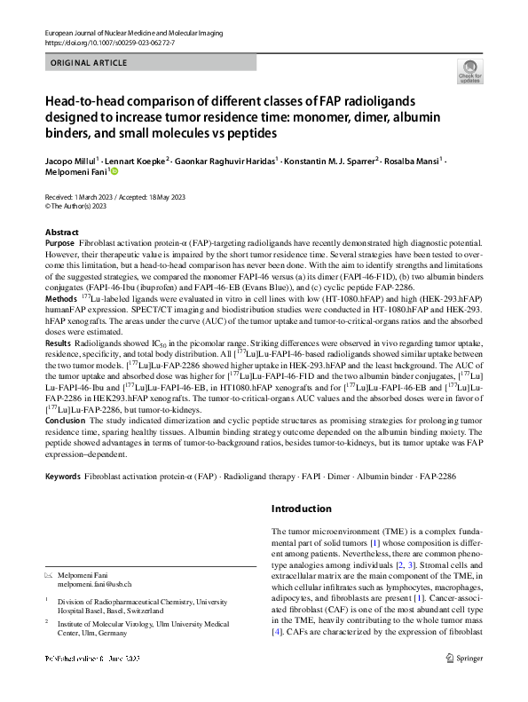 (PDF) Head-to-head comparison of different classes of FAP radioligands ...