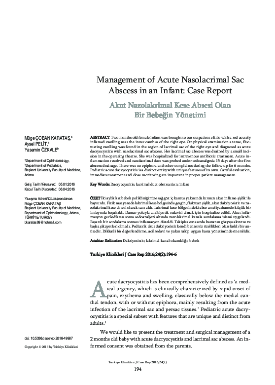 (PDF) Management of Acute Nasolacrimal Sac Abscess in an Infant