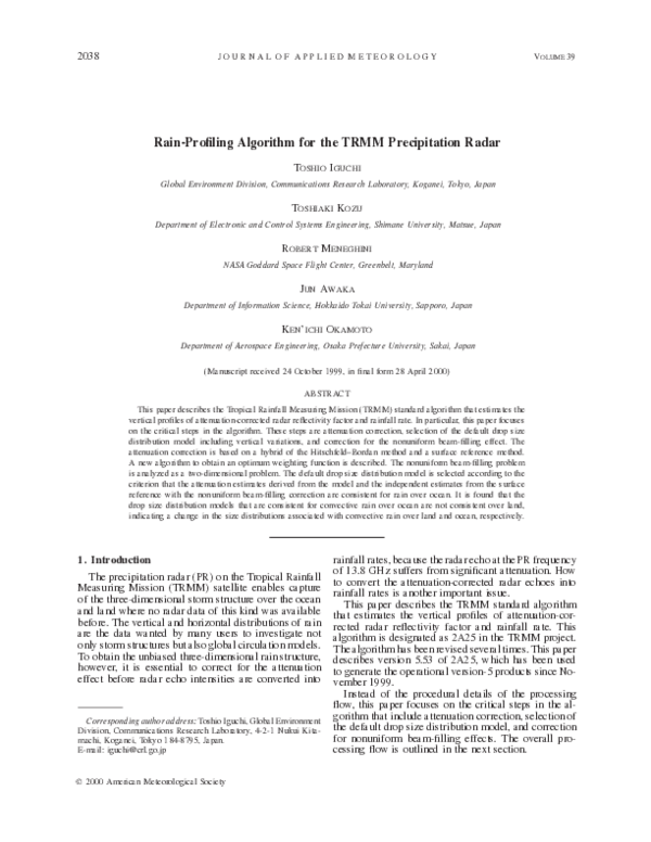 (PDF) Rain profiling algorithm for the TRMM precipitation radar