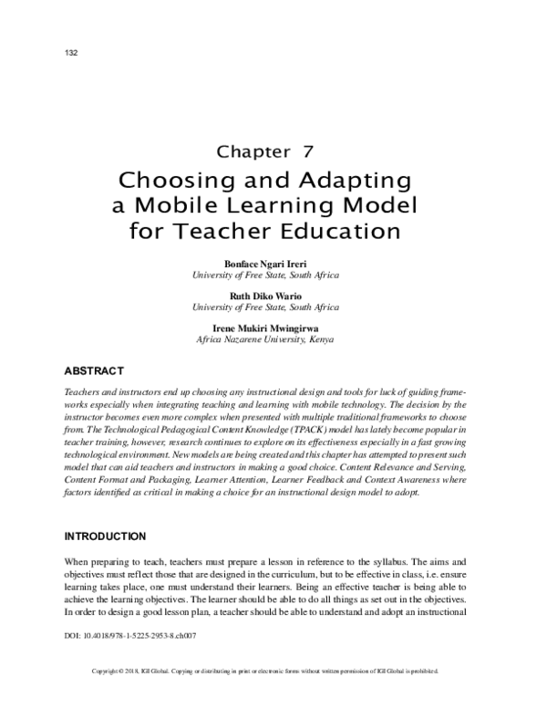 (PDF) Choosing and Adapting a Mobile Learning Model for Teacher Education