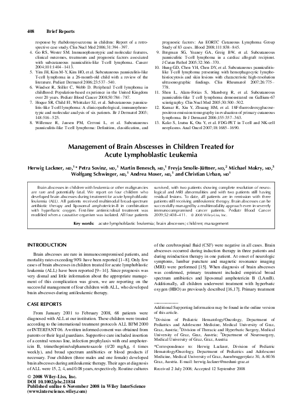 (PDF) Management of brain abscesses in children treated for acute ...