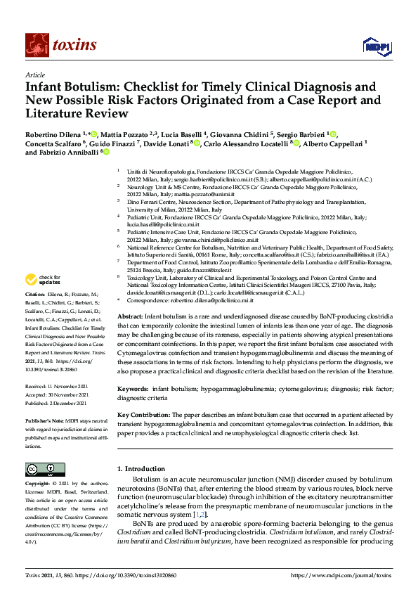 (PDF) Infant Botulism: Checklist for Timely Clinical Diagnosis and New ...