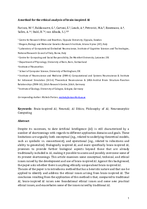 (PDF) A method for the ethical analysis of brain-inspired AI