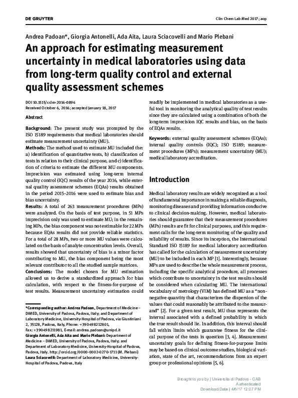 (PDF) An approach for estimating measurement uncertainty in medical ...