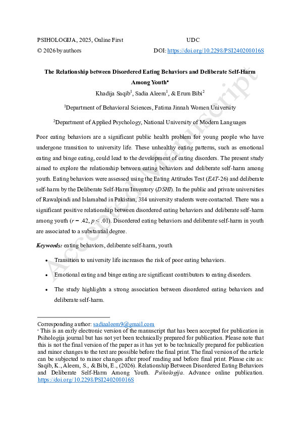 (PDF) The Relationship between Disordered Eating Behaviors and ...