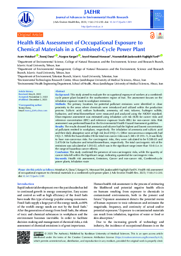 (PDF) Health Risk Assessment of Occupational Exposure to Chemical ...