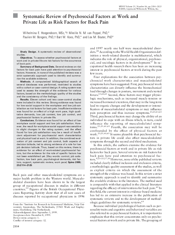 (PDF) Systematic Review of Psychosocial Factors at Work and Private ...