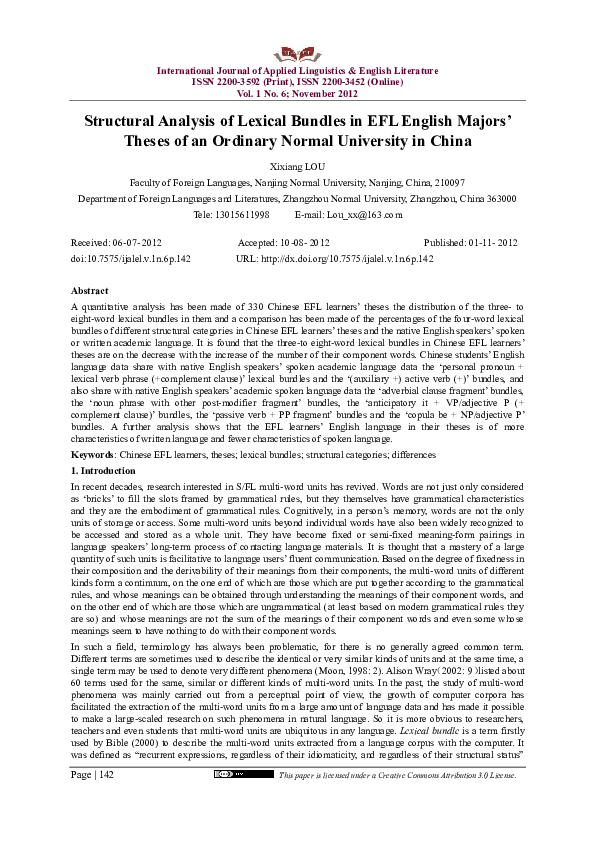 (PDF) Structural Analysis of Lexical Bundles in EFL English Majors’