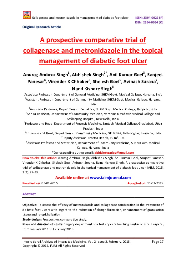 (PDF) A prospective comparative trial of collagenase and metronidazole ...