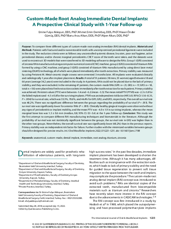 (PDF) Custom-Made Root Analog Immediate Dental Implants: A Prospective ...