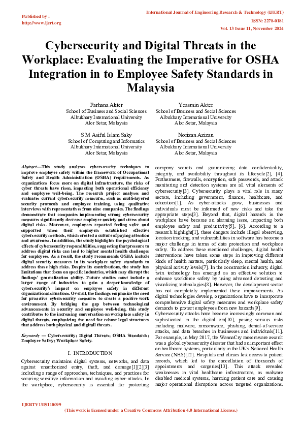 (PDF) Cybersecurity and Digital Threats in the Workplace: Evaluating ...