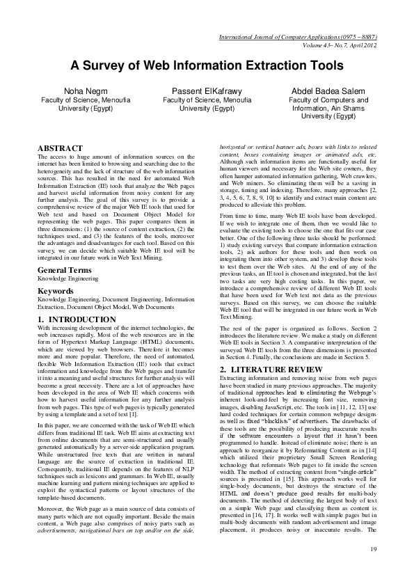 (PDF) A Survey of Web Information Extraction Tools