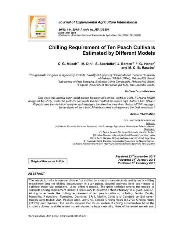(PDF) Chilling Requirement of Ten Peach Cultivars Estimated by ...