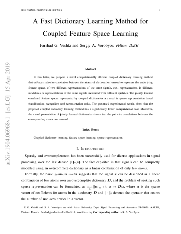 (PDF) A Fast Dictionary Learning Method for Coupled Feature Space Learning