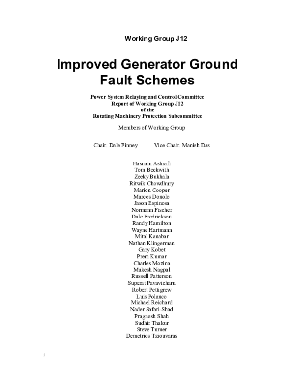 (PDF) Working Group J 12 Improved Generator Ground Fault Schemes