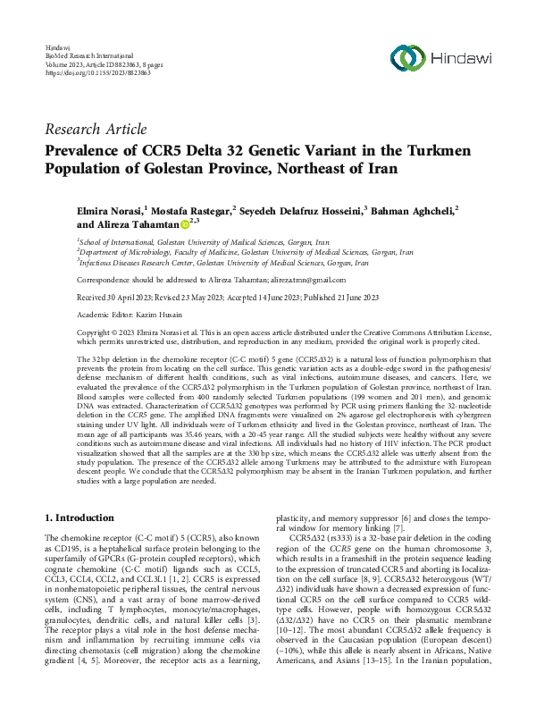 (PDF) Prevalence of CCR5 Delta 32 Genetic Variant in the Turkmen ...