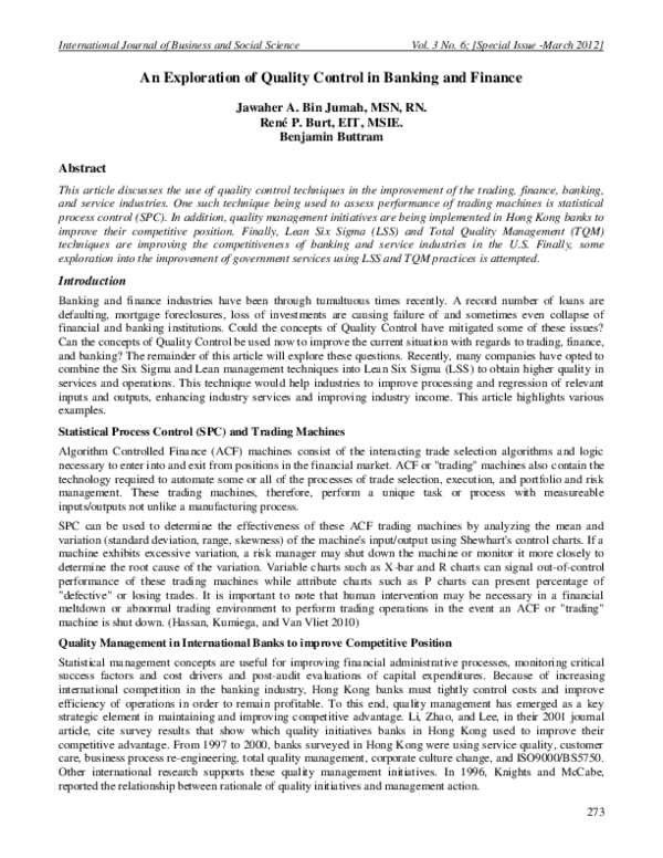 (PDF) An Exploration of Quality Control in Banking and Finance