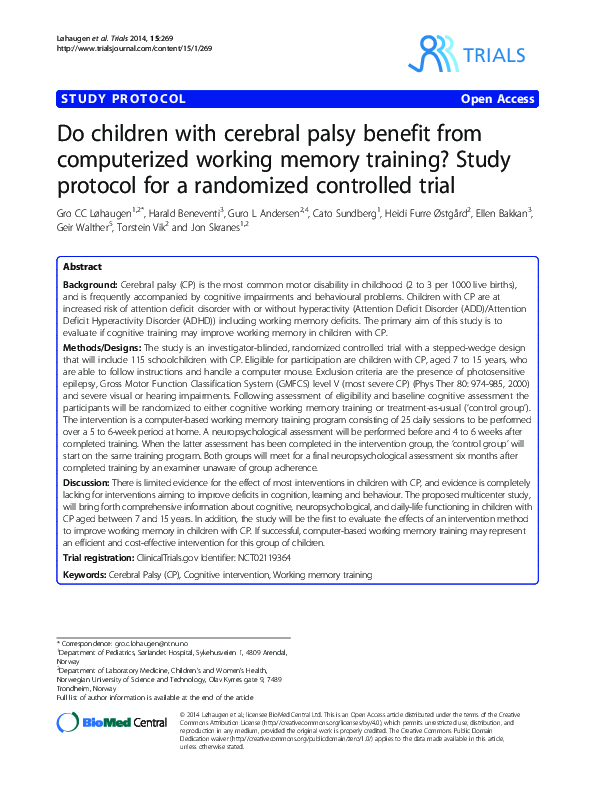 (PDF) Do children with cerebral palsy benefit from computerized working ...