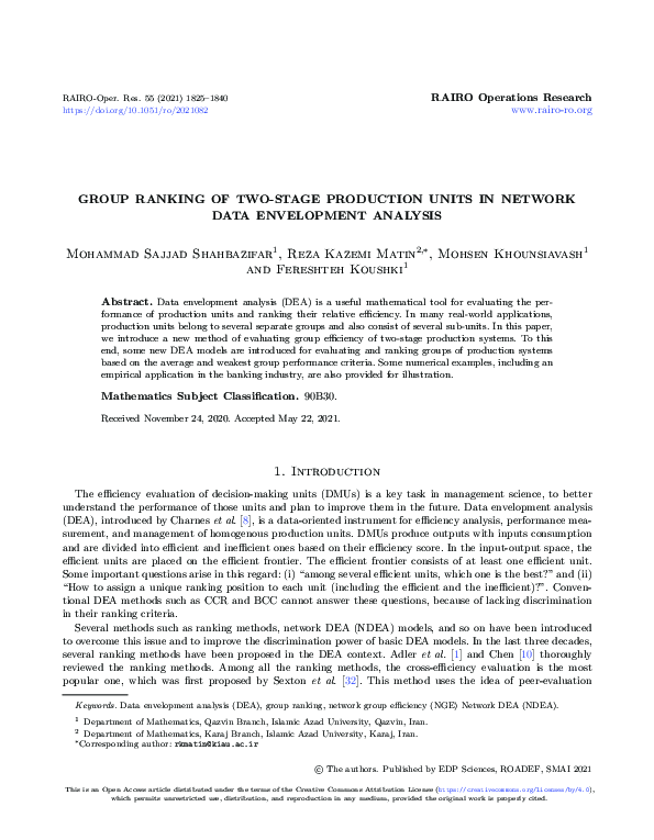(PDF) Group ranking of two-stage production units in network data ...