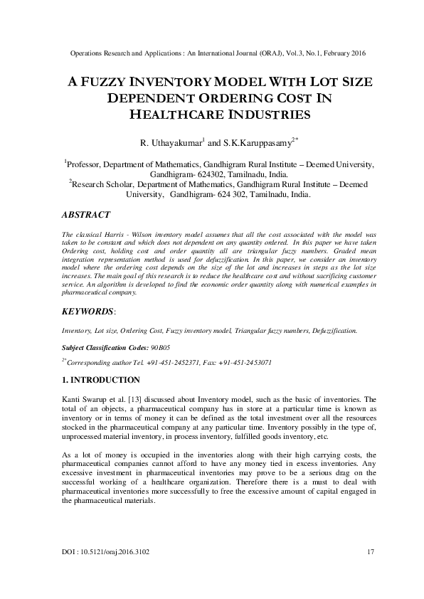 (PDF) A Fuzzy Inventory Model with Lot Size Dependent Ordering Cost in ...