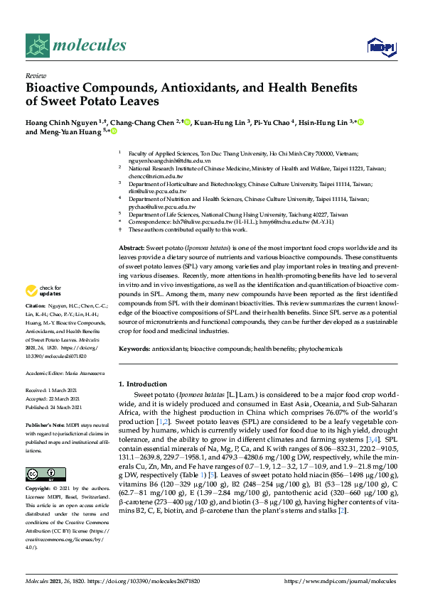 (PDF) Bioactive Compounds, Antioxidants, and Health Benefits of Sweet ...