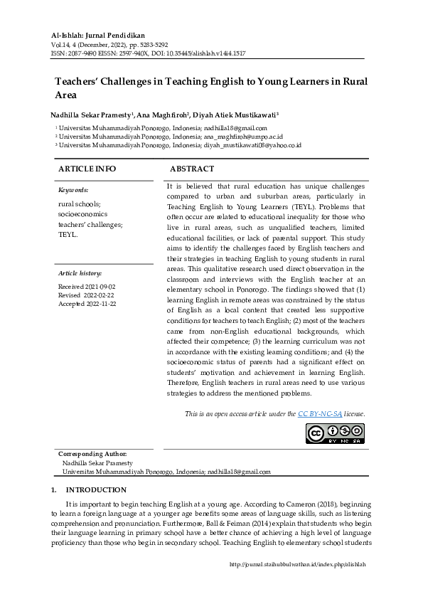 (PDF) Teachers’ Challenges in Teaching English to Young Learners in ...