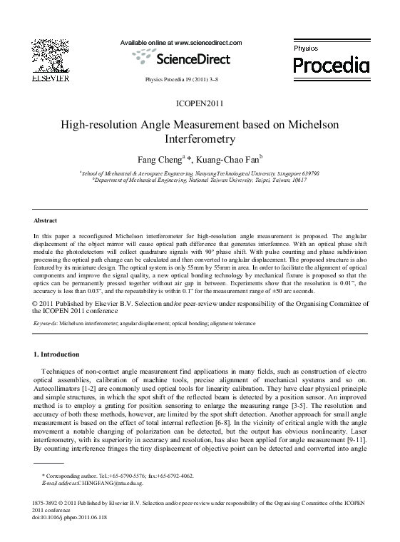 (PDF) High-resolution Angle Measurement based on Michelson Interferometry