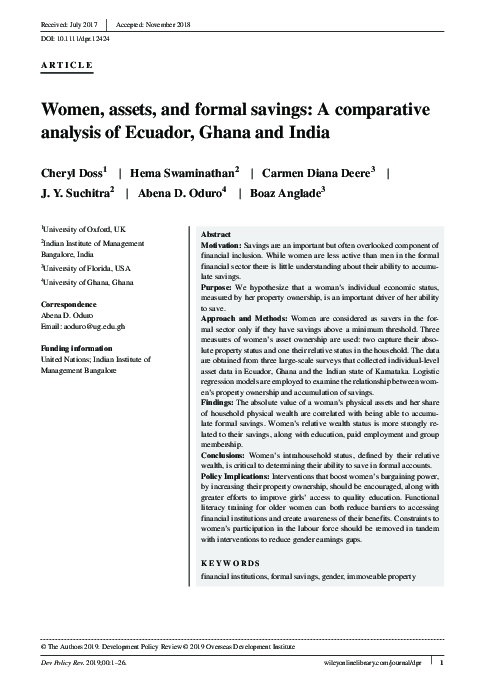 (PDF) Women, assets, and formal savings: A comparative analysis of ...