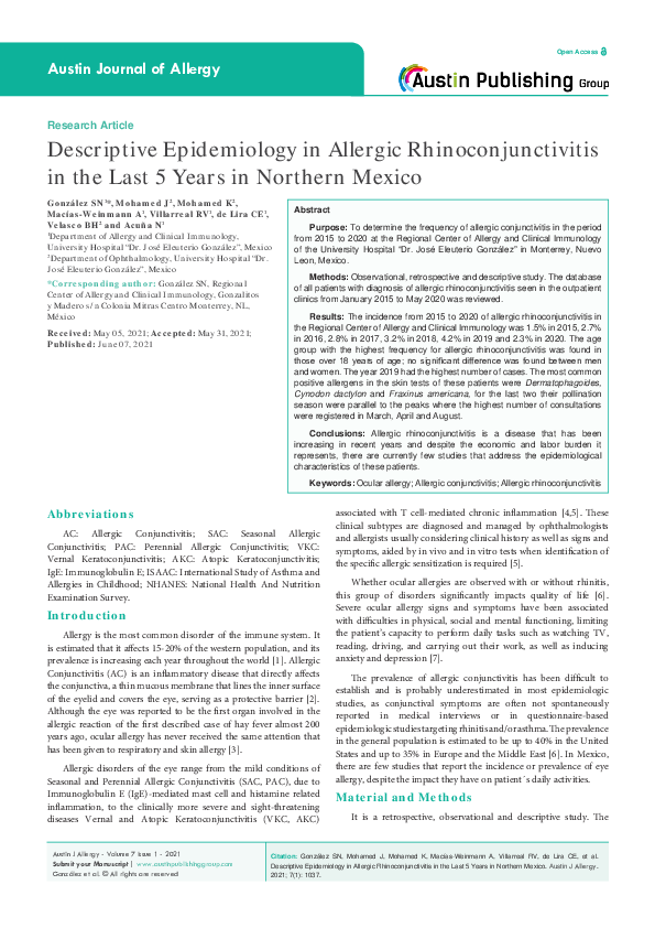 (PDF) Descriptive Epidemiology in Allergic Rhinoconjunctivitis in the ...