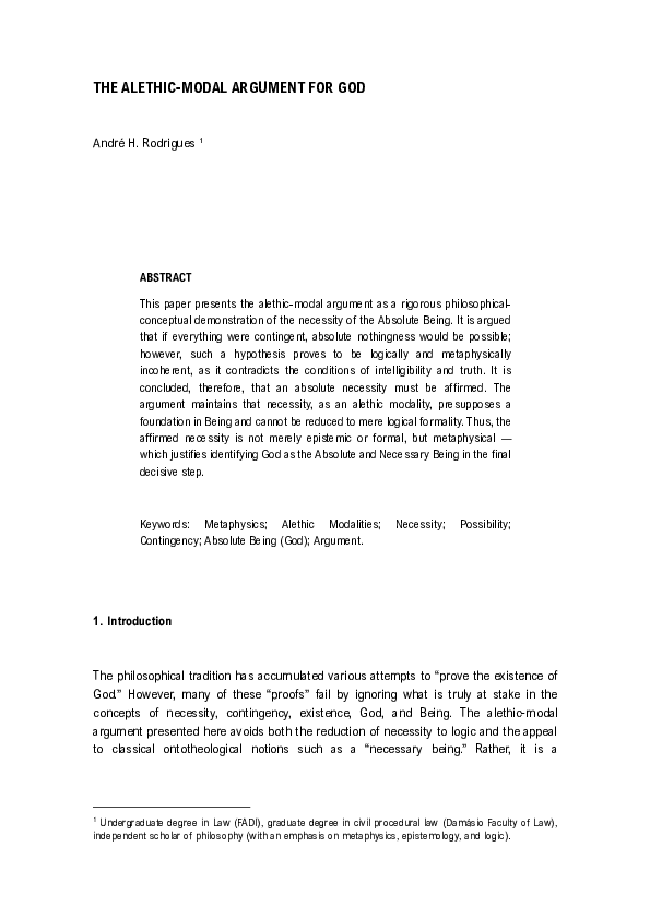 (PDF) THE ALETHIC-MODAL ARGUMENT FOR GOD