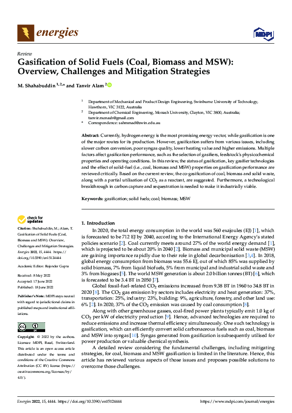 (PDF) Gasification of Solid Fuels (Coal, Biomass and MSW): Overview ...