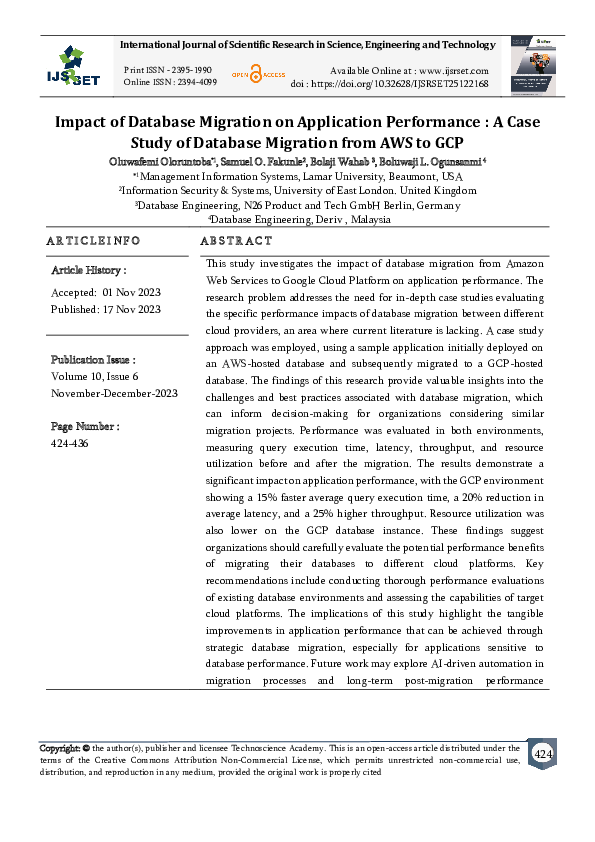 (PDF) Impact of Database Migration on Application Performance : A Case ...