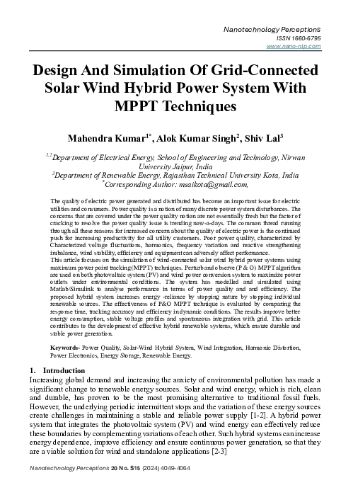 (PDF) Design And Simulation Of Grid-Connected Solar Wind Hybrid Power ...