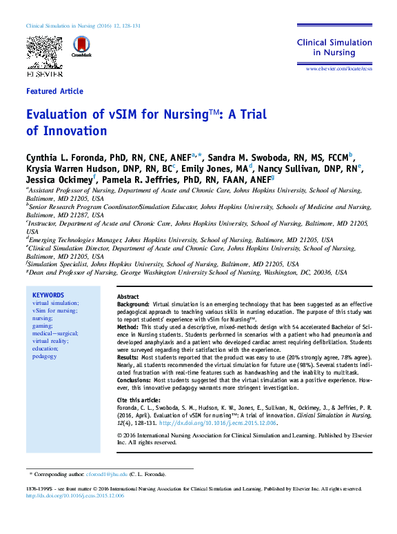 (PDF) Evaluation of vSIM for Nursing™: A Trial of Innovation