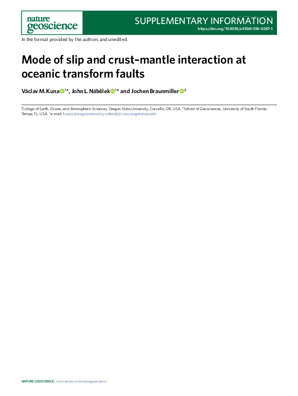 (PDF) Mode of slip and crust–mantle interaction at oceanic transform faults