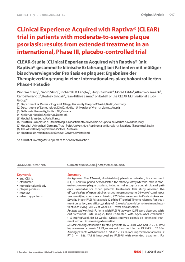 (PDF) CLinical Experience Acquired with Raptiva® (CLEAR) trial in ...