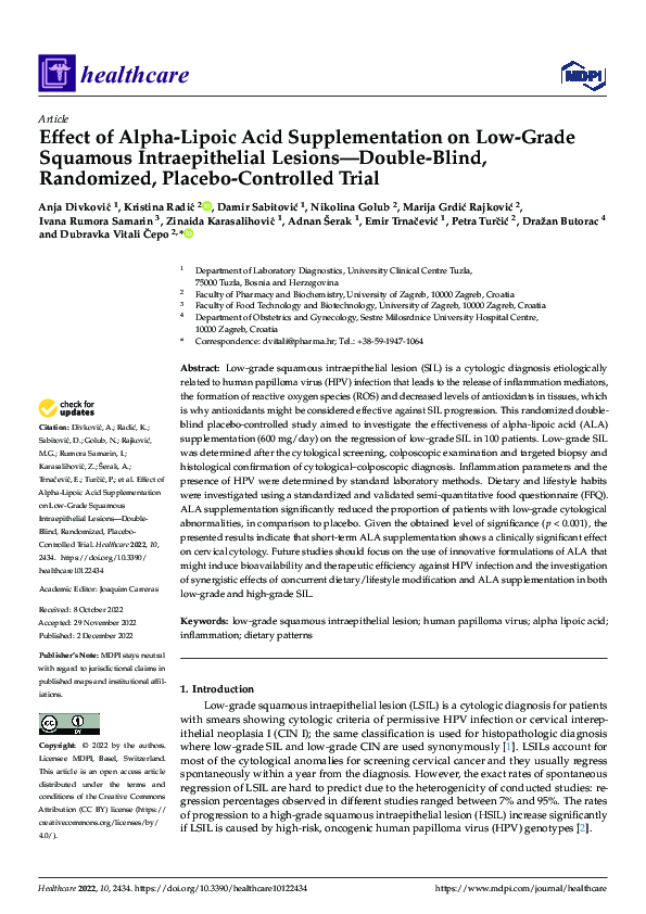 (PDF) Effect of Alpha-Lipoic Acid Supplementation on Low-Grade Squamous ...