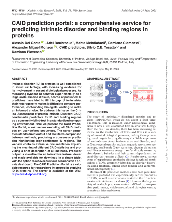 (PDF) CAID prediction portal: a comprehensive service for predicting ...