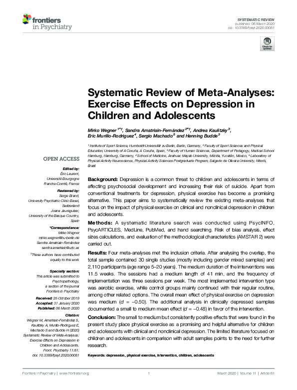 (PDF) Systematic Review of Meta-Analyses: Exercise Effects on ...
