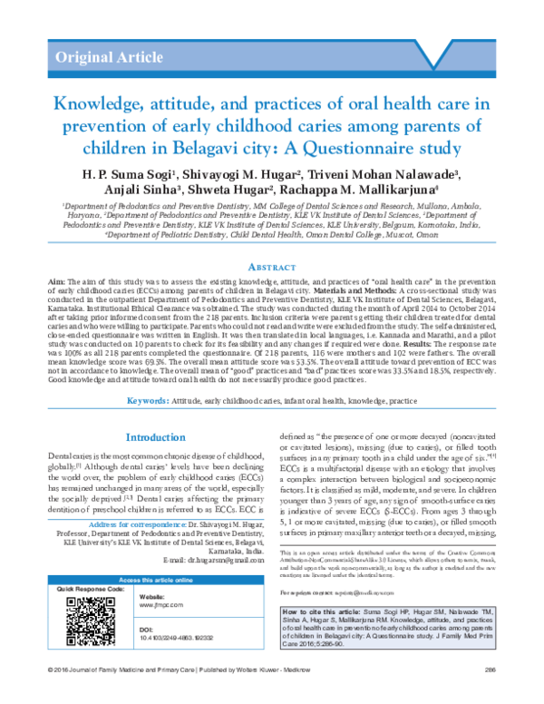 (PDF) Knowledge, attitude, and practices of oral health care in ...