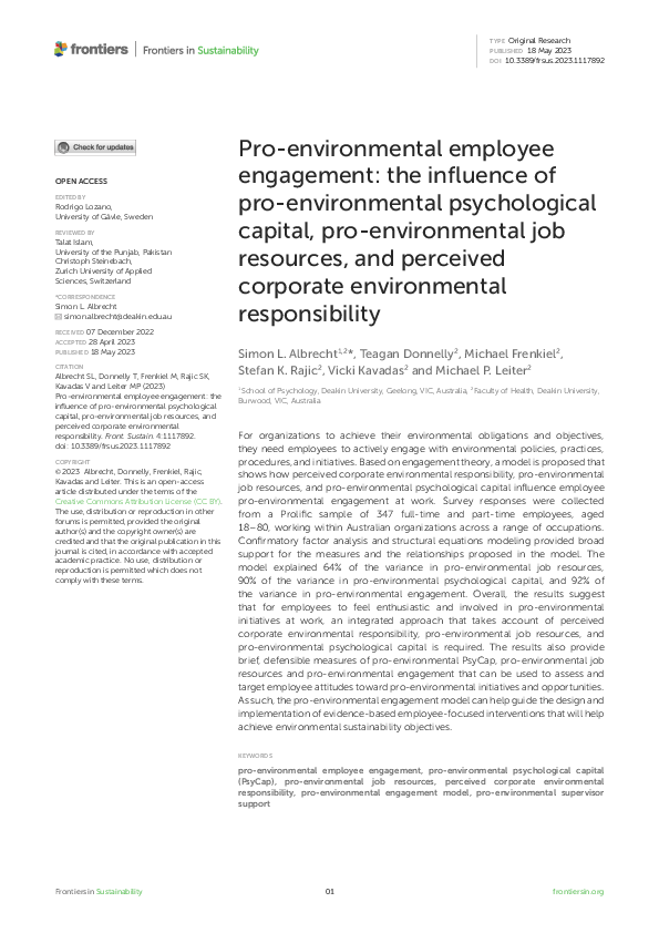 (PDF) Pro-environmental employee engagement: the influence of pro ...