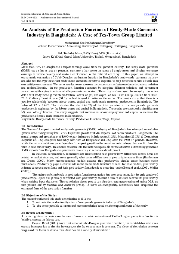 (PDF) An Analysis of the Production Function of Ready-Made Garments ...