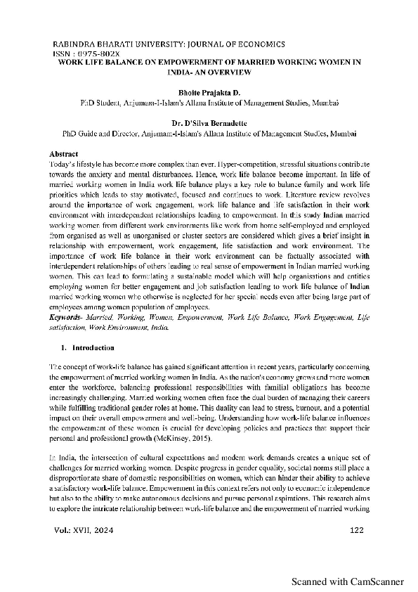 (PDF) WORK LIFE BALANCE ON EMPOWERMENT OF MARRIED WORKING WOMEN IN ...