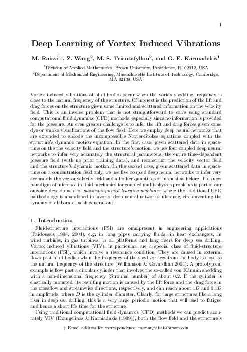 (PDF) Deep Learning of Vortex Induced Vibrations